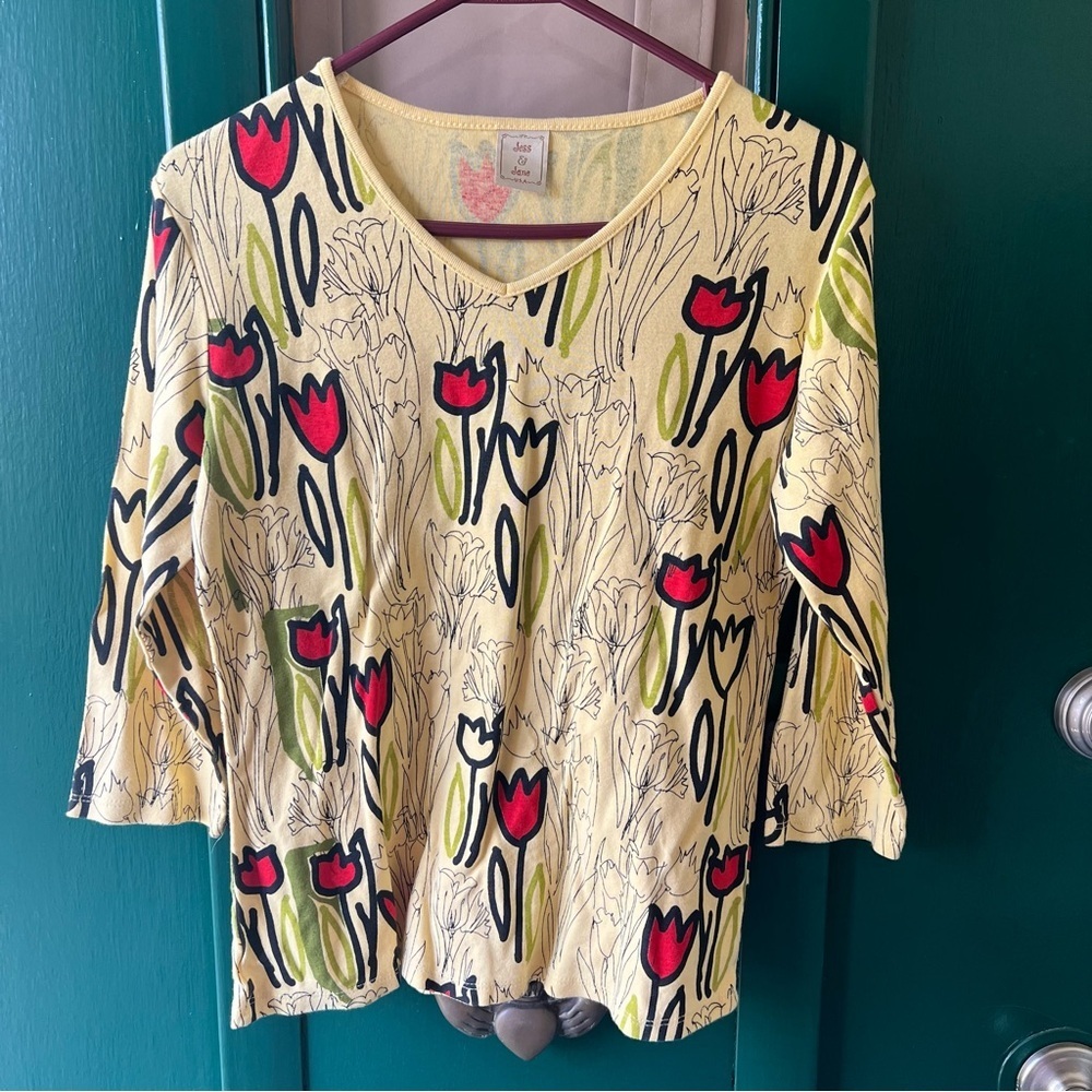 Floral Yellow Top with Red and Black Tulip Print